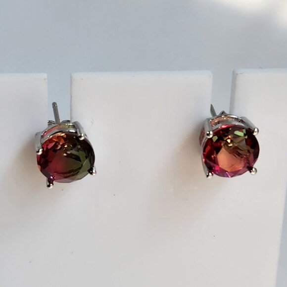 NIB 6mm 925 Silver 6mm Watermelon Tourmaline Stud Earrings - Picture 6 of 13